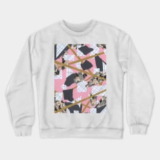 Feathers and Frays - Pink, Gold, Black, White - Abstract Mixed Torn Paper Collage Crewneck Sweatshirt